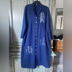 Navy Blue, 100% Cotton Button Down Robe/Loungewear with White Giraffe Graffics